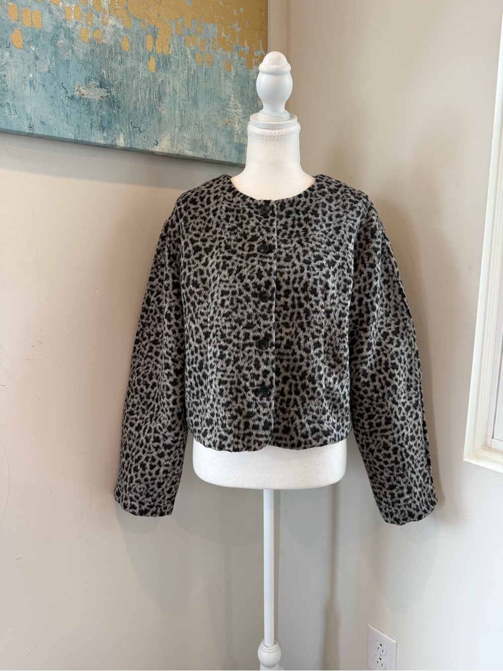 Jason Wu Leopard-Print Cropped Jacket - Black & Gray Size L